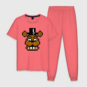 Мужская пижама хлопок с принтом Фредди пиксельный в Тюмени, 100% хлопок | брюки и футболка прямого кроя, без карманов, на брюках мягкая резинка на поясе и по низу штанин
 | 
