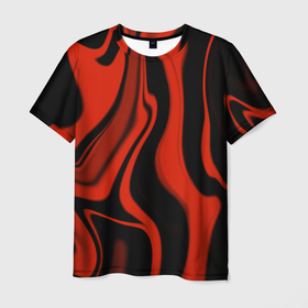 Мужская футболка 3D с принтом Абстракция красно чёрная искаженная в Екатеринбурге, 100% полиэфир | прямой крой, круглый вырез горловины, длина до линии бедер | 