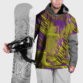 Накидка на куртку 3D с принтом Киберпанк линии фиолетовые и жёлтые в Тюмени, 100% полиэстер |  | 