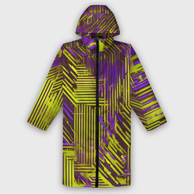 Мужской дождевик 3D с принтом Киберпанк линии фиолетовые и жёлтые в Тюмени,  |  | 