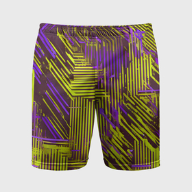 Мужские шорты спортивные с принтом Киберпанк линии фиолетовые и жёлтые в Тюмени,  |  | 
