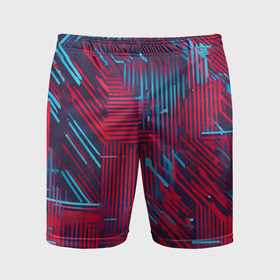 Мужские шорты спортивные с принтом Киберпанк линии синие и красные ,  |  | Тематика изображения на принте: 