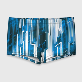 Мужские купальные плавки 3D Киберпанк полосы белый и синий: в городе Новоалтайск, Полиэстер 85%, Спандекс 15% |  |
