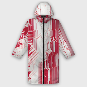 Мужской дождевик 3D с принтом Красные линии на белом фоне киберпанк ,  |  | Тематика изображения на принте: 