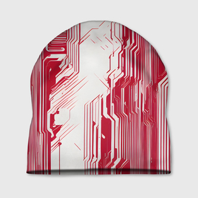 Шапка 3D с принтом Красные линии на белом фоне киберпанк , 100% полиэстер | универсальный размер, печать по всей поверхности изделия | Тематика изображения на принте: 