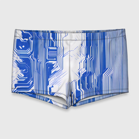 Мужские купальные плавки 3D с принтом Синие линии на белом фоне киберпанк в Петрозаводске, Полиэстер 85%, Спандекс 15% |  | Тематика изображения на принте: 