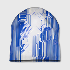 Шапка 3D с принтом Синие линии на белом фоне киберпанк в Белгороде, 100% полиэстер | универсальный размер, печать по всей поверхности изделия | 