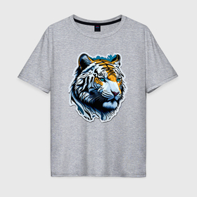 Мужская футболка хлопок Oversize с принтом Амурский таежный тигр , 100% хлопок | свободный крой, круглый ворот, “спинка” длиннее передней части | 