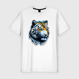 Мужская футболка хлопок Slim с принтом Амурский таежный тигр в Петрозаводске, 92% хлопок, 8% лайкра | приталенный силуэт, круглый вырез ворота, длина до линии бедра, короткий рукав | 