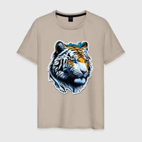 Мужская футболка хлопок с принтом Амурский таежный тигр в Петрозаводске, 100% хлопок | прямой крой, круглый вырез горловины, длина до линии бедер, слегка спущенное плечо. | 