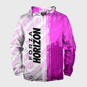 Мужская ветровка 3D с принтом Forza Horizon pro gaming по вертикали в Екатеринбурге, 100% полиэстер | подол и капюшон оформлены резинкой с фиксаторами, два кармана без застежек по бокам, один потайной карман на груди | Тематика изображения на принте: 