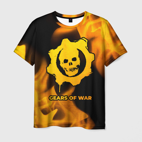 Мужская футболка 3D с принтом Gears of War   gold gradient в Кировске, 100% полиэфир | прямой крой, круглый вырез горловины, длина до линии бедер | 