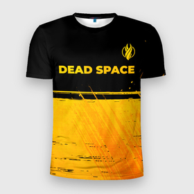 Мужская футболка 3D Slim с принтом Dead Space   gold gradient посередине в Тюмени, 100% полиэстер с улучшенными характеристиками | приталенный силуэт, круглая горловина, широкие плечи, сужается к линии бедра | Тематика изображения на принте: 