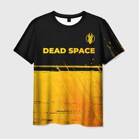 Мужская футболка 3D с принтом Dead Space   gold gradient посередине в Новосибирске, 100% полиэфир | прямой крой, круглый вырез горловины, длина до линии бедер | Тематика изображения на принте: 