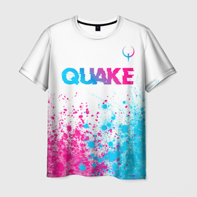Мужская футболка 3D с принтом Quake neon gradient style посередине в Санкт-Петербурге, 100% полиэфир | прямой крой, круглый вырез горловины, длина до линии бедер | 