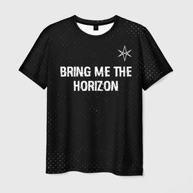 Мужская футболка 3D с принтом Bring Me the Horizon glitch на темном фоне посередине в Новосибирске, 100% полиэфир | прямой крой, круглый вырез горловины, длина до линии бедер | 