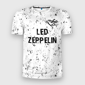 Мужская футболка 3D Slim с принтом Led Zeppelin glitch на светлом фоне посередине в Кировске, 100% полиэстер с улучшенными характеристиками | приталенный силуэт, круглая горловина, широкие плечи, сужается к линии бедра | 
