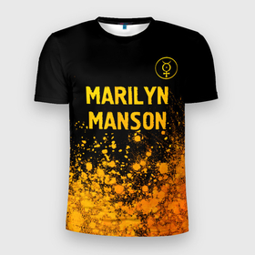 Мужская футболка 3D Slim с принтом Marilyn Manson   gold gradient посередине в Кировске, 100% полиэстер с улучшенными характеристиками | приталенный силуэт, круглая горловина, широкие плечи, сужается к линии бедра | 