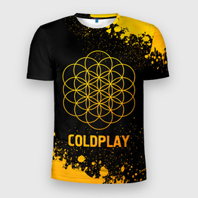 Мужская футболка 3D Slim с принтом Coldplay   gold gradient в Белгороде, 100% полиэстер с улучшенными характеристиками | приталенный силуэт, круглая горловина, широкие плечи, сужается к линии бедра | 