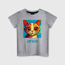 Детская футболка хлопок с принтом Милый рыжий котик с большими глазами в Санкт-Петербурге, 100% хлопок | круглый вырез горловины, полуприлегающий силуэт, длина до линии бедер | 