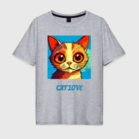 Мужская футболка хлопок Oversize с принтом Милый рыжий котик с большими глазами в Курске, 100% хлопок | свободный крой, круглый ворот, “спинка” длиннее передней части | 