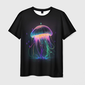 Мужская футболка 3D с принтом Свет медузы , 100% полиэфир | прямой крой, круглый вырез горловины, длина до линии бедер | 