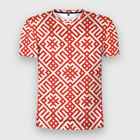 Мужская футболка 3D Slim с принтом Славянский обережный орнамент в Тюмени, 100% полиэстер с улучшенными характеристиками | приталенный силуэт, круглая горловина, широкие плечи, сужается к линии бедра | 