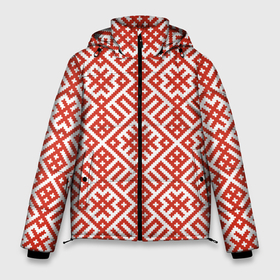 Мужская зимняя куртка 3D с принтом Славянский обережный орнамент в Новосибирске, верх — 100% полиэстер; подкладка — 100% полиэстер; утеплитель — 100% полиэстер | длина ниже бедра, свободный силуэт Оверсайз. Есть воротник-стойка, отстегивающийся капюшон и ветрозащитная планка. 

Боковые карманы с листочкой на кнопках и внутренний карман на молнии. | 