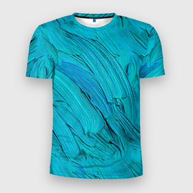 Мужская футболка 3D Slim с принтом Голубая масляная краска в Новосибирске, 100% полиэстер с улучшенными характеристиками | приталенный силуэт, круглая горловина, широкие плечи, сужается к линии бедра | Тематика изображения на принте: 