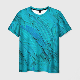 Мужская футболка 3D с принтом Голубая масляная краска в Новосибирске, 100% полиэфир | прямой крой, круглый вырез горловины, длина до линии бедер | Тематика изображения на принте: 