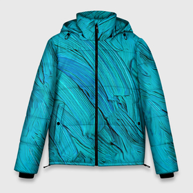 Мужская зимняя куртка 3D с принтом Голубая масляная краска в Новосибирске, верх — 100% полиэстер; подкладка — 100% полиэстер; утеплитель — 100% полиэстер | длина ниже бедра, свободный силуэт Оверсайз. Есть воротник-стойка, отстегивающийся капюшон и ветрозащитная планка. 

Боковые карманы с листочкой на кнопках и внутренний карман на молнии. | Тематика изображения на принте: 