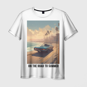 Мужская футболка 3D с принтом On the road to summer в Санкт-Петербурге, 100% полиэфир | прямой крой, круглый вырез горловины, длина до линии бедер | 