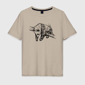 Мужская футболка хлопок Oversize с принтом Панда висит на ветках в Новосибирске, 100% хлопок | свободный крой, круглый ворот, “спинка” длиннее передней части | Тематика изображения на принте: 
