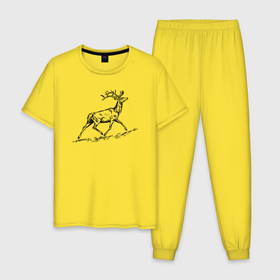 Мужская пижама хлопок с принтом Олень бежит на гору в Курске, 100% хлопок | брюки и футболка прямого кроя, без карманов, на брюках мягкая резинка на поясе и по низу штанин
 | 