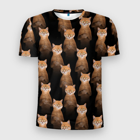 Мужская футболка 3D Slim с принтом Бесконечные рыжие коты в Екатеринбурге, 100% полиэстер с улучшенными характеристиками | приталенный силуэт, круглая горловина, широкие плечи, сужается к линии бедра | 