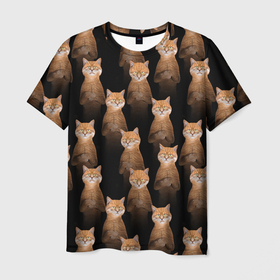 Мужская футболка 3D с принтом Бесконечные рыжие коты в Екатеринбурге, 100% полиэфир | прямой крой, круглый вырез горловины, длина до линии бедер | 