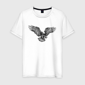 Мужская футболка хлопок с принтом Орёл гравюра в Санкт-Петербурге, 100% хлопок | прямой крой, круглый вырез горловины, длина до линии бедер, слегка спущенное плечо. | 