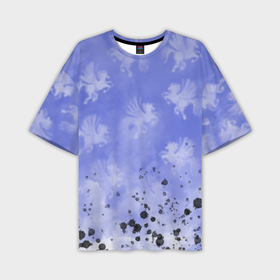 Мужская футболка oversize 3D с принтом Небо с пегасами в облаках в Курске,  |  | Тематика изображения на принте: 