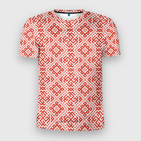 Мужская футболка 3D Slim с принтом Сварожич   славянский орнамент в Белгороде, 100% полиэстер с улучшенными характеристиками | приталенный силуэт, круглая горловина, широкие плечи, сужается к линии бедра | 