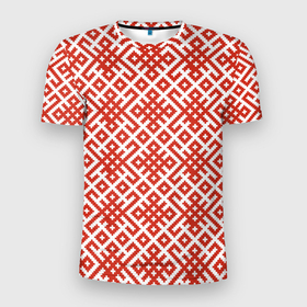 Мужская футболка 3D Slim с принтом Славянские обережные узоры в Белгороде, 100% полиэстер с улучшенными характеристиками | приталенный силуэт, круглая горловина, широкие плечи, сужается к линии бедра | 