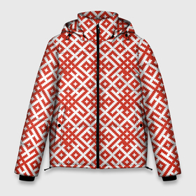 Мужская зимняя куртка 3D с принтом Славянские обережные узоры в Новосибирске, верх — 100% полиэстер; подкладка — 100% полиэстер; утеплитель — 100% полиэстер | длина ниже бедра, свободный силуэт Оверсайз. Есть воротник-стойка, отстегивающийся капюшон и ветрозащитная планка. 

Боковые карманы с листочкой на кнопках и внутренний карман на молнии. | 