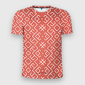 Мужская футболка 3D Slim с принтом Обережные узоры в Белгороде, 100% полиэстер с улучшенными характеристиками | приталенный силуэт, круглая горловина, широкие плечи, сужается к линии бедра | 