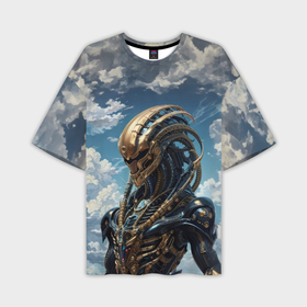 Мужская футболка oversize 3D с принтом Ксеноморф и небо в Петрозаводске,  |  | 
