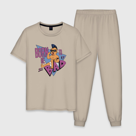Мужская пижама хлопок с принтом Born to be bad   Арнольд Шварценеггер в Тюмени, 100% хлопок | брюки и футболка прямого кроя, без карманов, на брюках мягкая резинка на поясе и по низу штанин
 | 