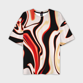 Мужская футболка oversize 3D с принтом Абстракция разлитые краски бежевый красный и чёрный в Курске,  |  | 
