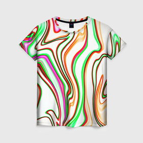 Женская футболка 3D с принтом Разноцветные волнистые линии абстракция в Екатеринбурге, 100% полиэфир ( синтетическое хлопкоподобное полотно) | прямой крой, круглый вырез горловины, длина до линии бедер | 