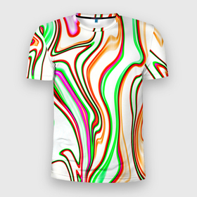 Мужская футболка 3D Slim с принтом Разноцветные волнистые линии абстракция в Тюмени, 100% полиэстер с улучшенными характеристиками | приталенный силуэт, круглая горловина, широкие плечи, сужается к линии бедра | 