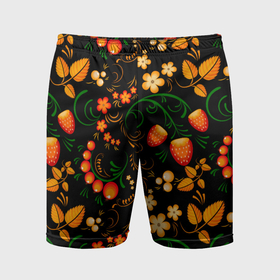 Мужские шорты спортивные с принтом Хохлома   цветы и ягоды в Петрозаводске,  |  | Тематика изображения на принте: 