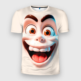 Мужская футболка 3D Slim с принтом Сумасшедшее лицо мультяшки в Кировске, 100% полиэстер с улучшенными характеристиками | приталенный силуэт, круглая горловина, широкие плечи, сужается к линии бедра | 