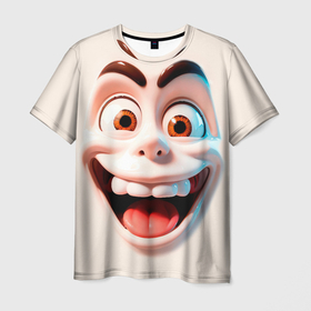 Мужская футболка 3D с принтом Сумасшедшее лицо мультяшки в Петрозаводске, 100% полиэфир | прямой крой, круглый вырез горловины, длина до линии бедер | 